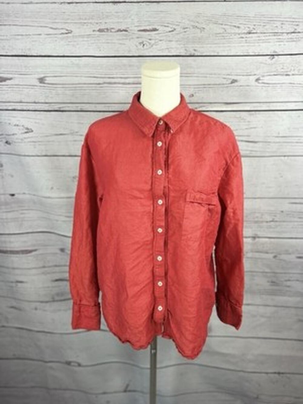 Anthropologie Maeve Red Linen Blend Button Down Shirt Size Small